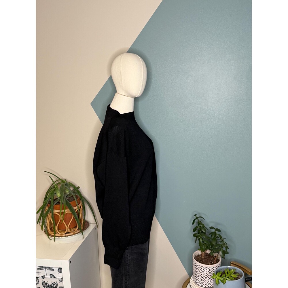 Vintage St John Basics Black Wool Knit Sweater L Mock Neck Made USA 90s - Picture 6 of 11
